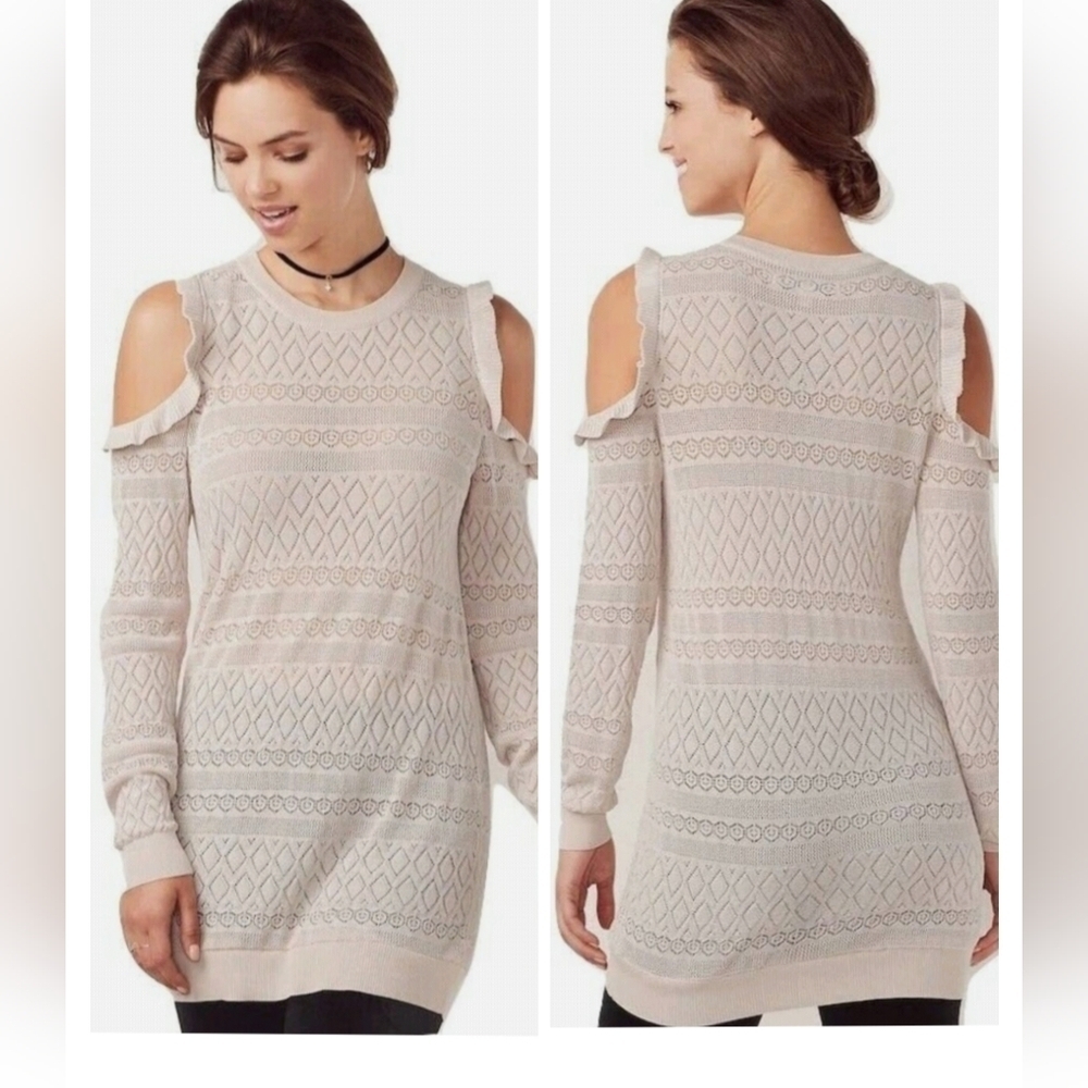 (1558) Lauren Conrad Pointelle Knit Cold-Shoulder Lilac Tunic Sweater Size XXL